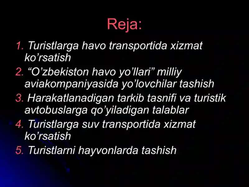 Turizmda transport tushunchasi 2