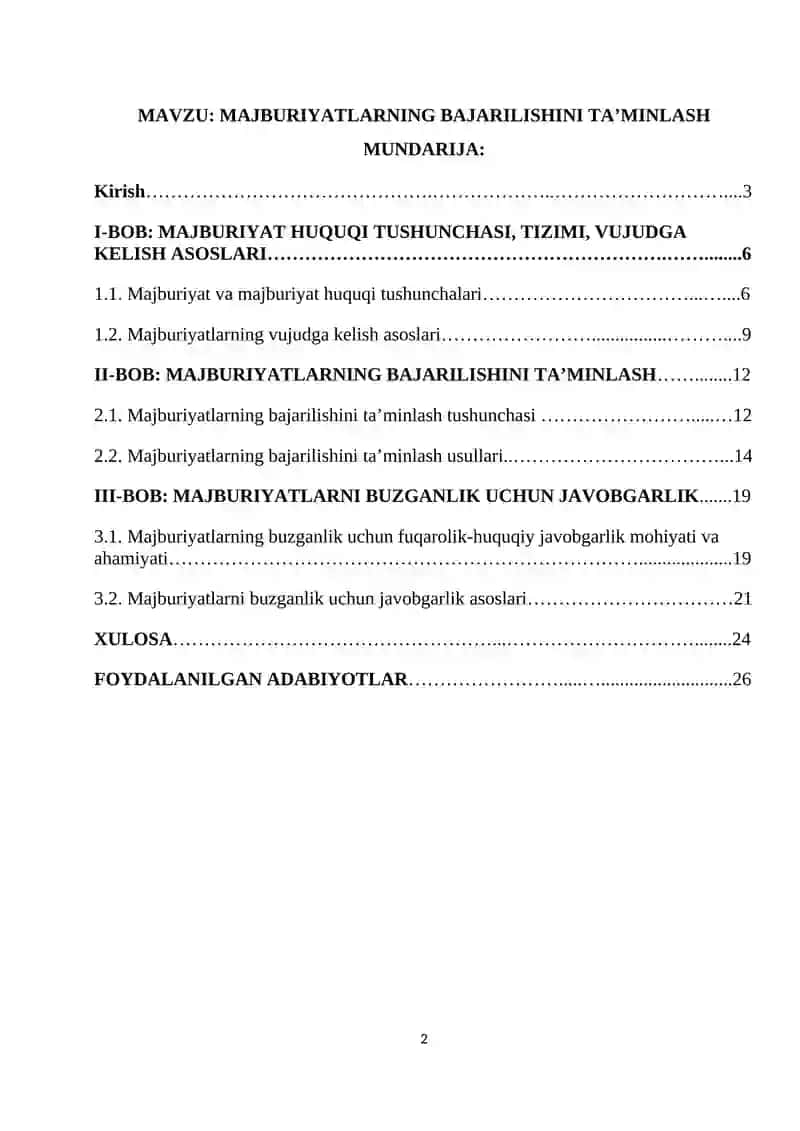 Majburiyatlarni bajarilishini ta'minlash  KURS ISHI 2