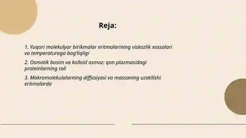 Yuqori molekulyar birikmalar eritmalarining xossalari 2