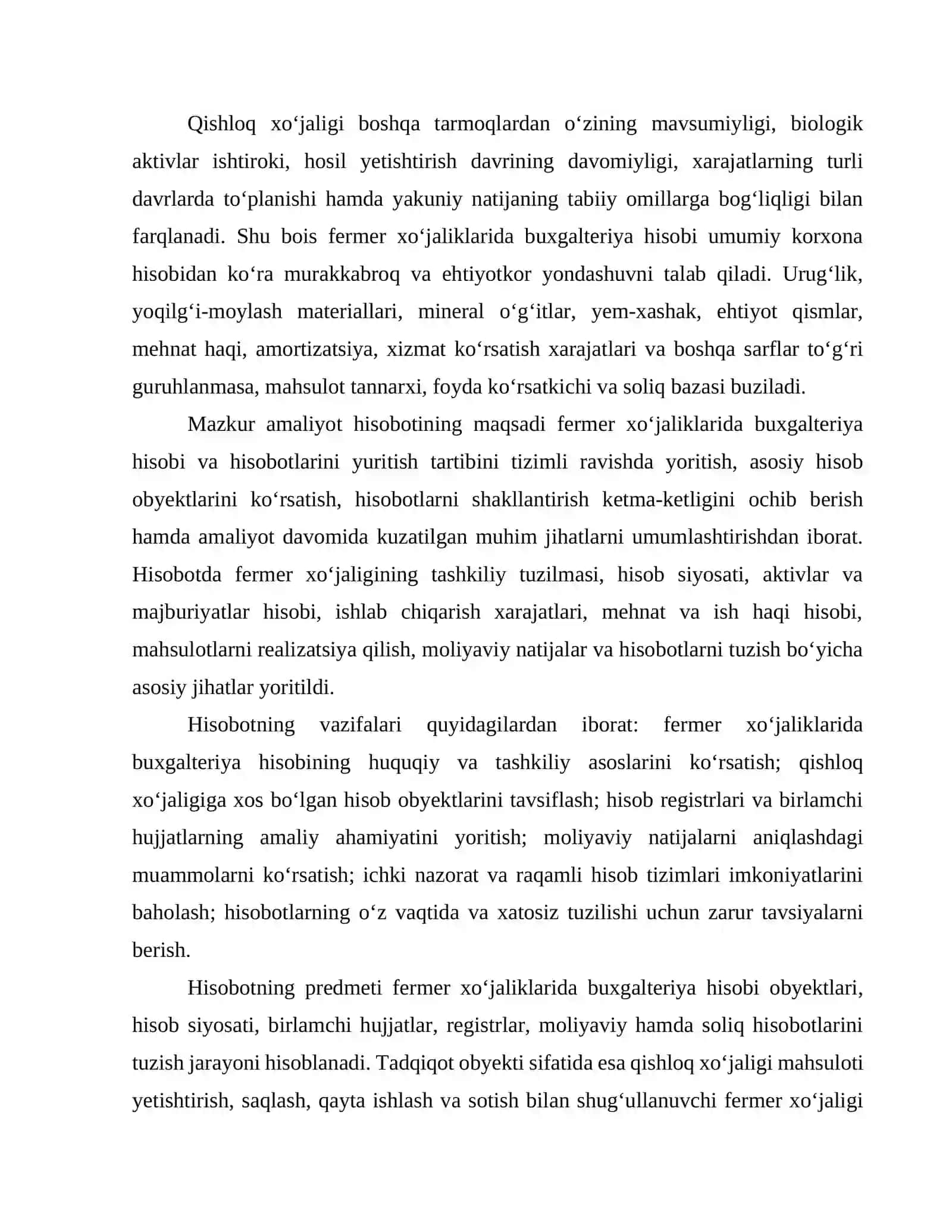 fermer xo'jaligi amaliyot hisoboti 2