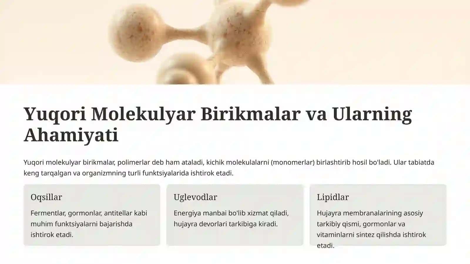 Yuqori Molekulyar Birikmalar va Qonning Kimyoviy Xossalari 2