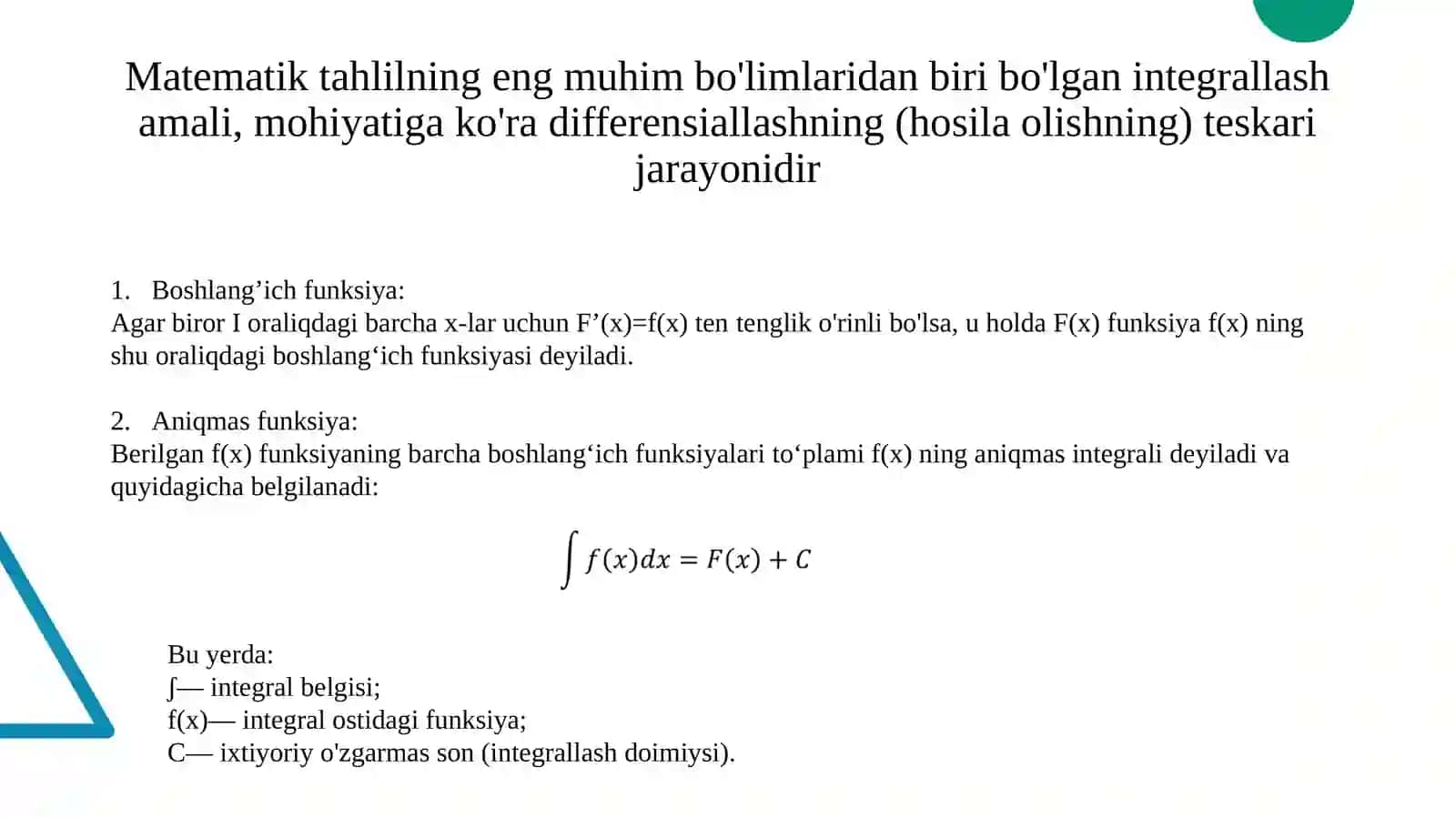 Boshlang‘ich funksiya va aniq mas integral 2