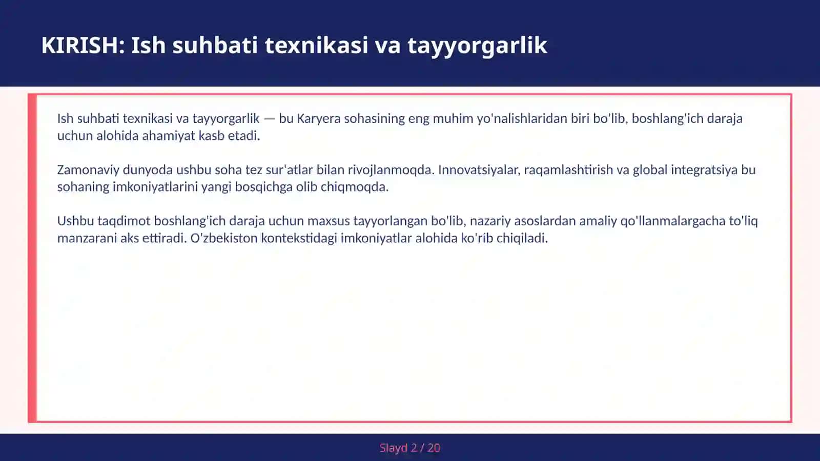 Ish suhbati texnikasi va tayyorgarlik 2