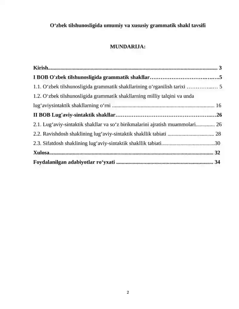 O‘zbek tilshunosligida umumiy va xususiy grammatik shakl tavsifi 2