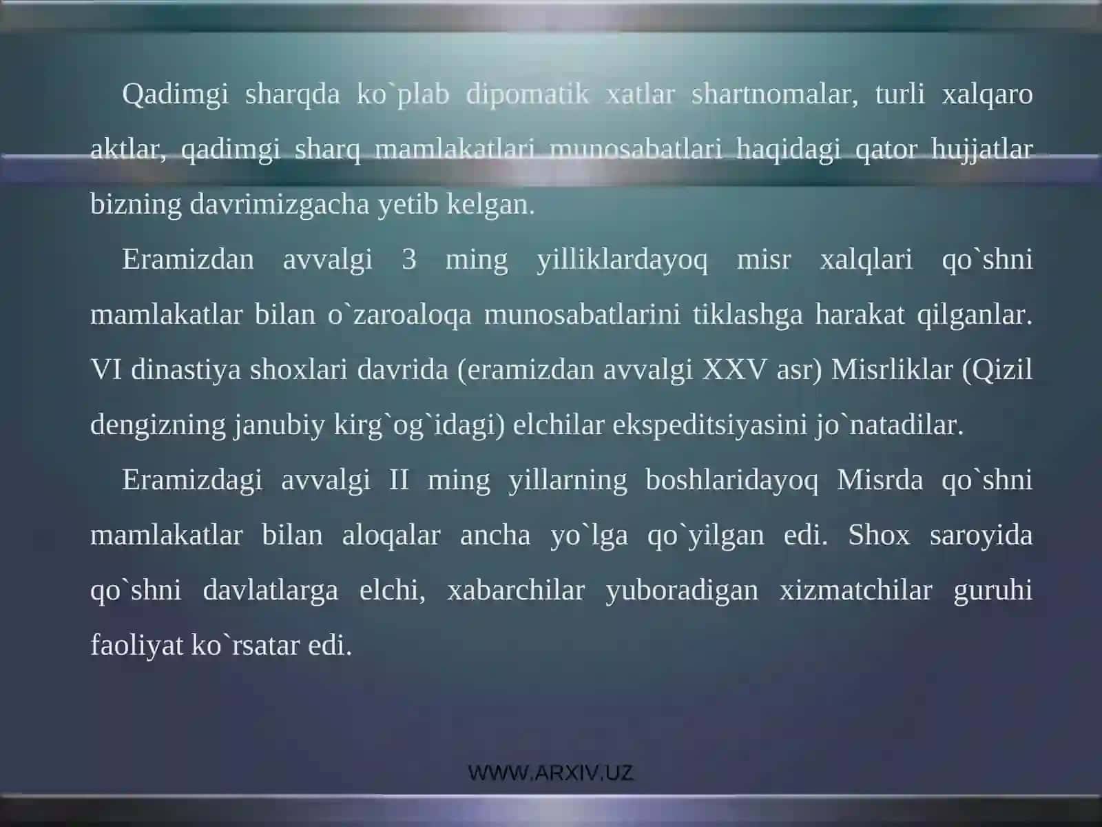 Qadimgi Sharqdagi xalqaro aloqalar va diplomatlar 2