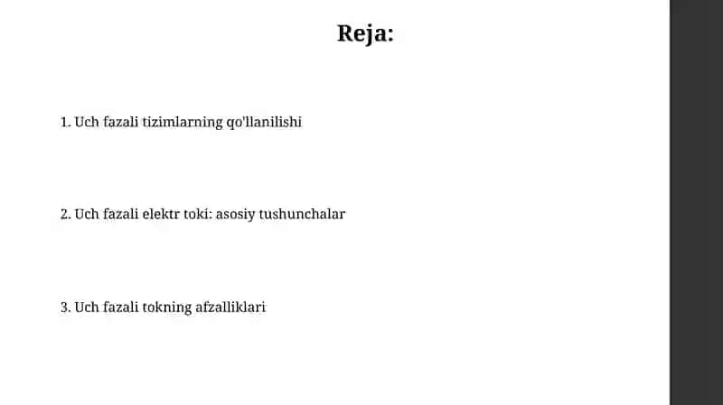 Uch fazali elektr tokiuniafzalliklari 2