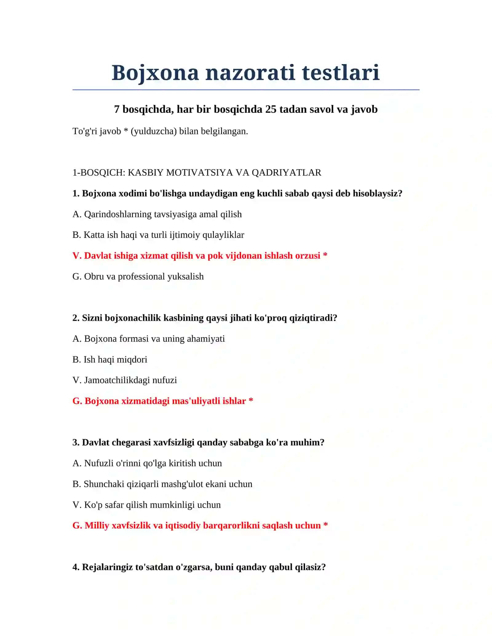 Bojxona nazorati testlari 2