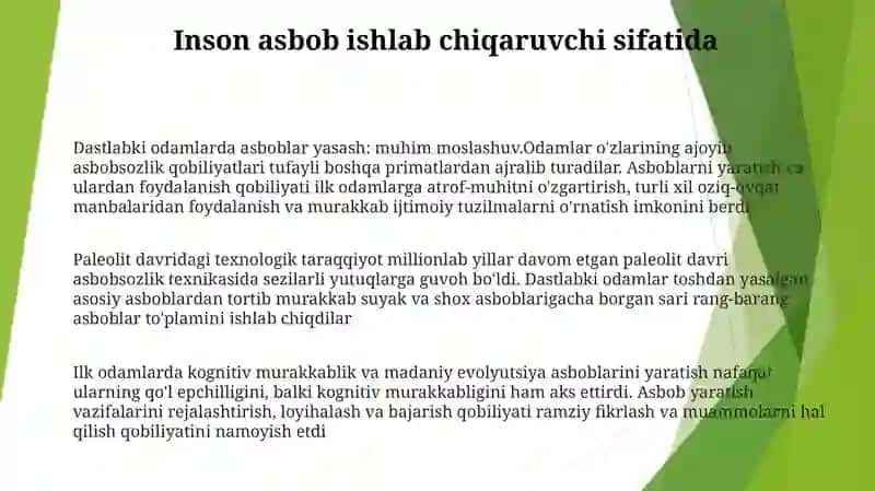 Ishlab Chiqarishning O'Sishi Va Rivojlanishi Ibtidoiy Davrda 2