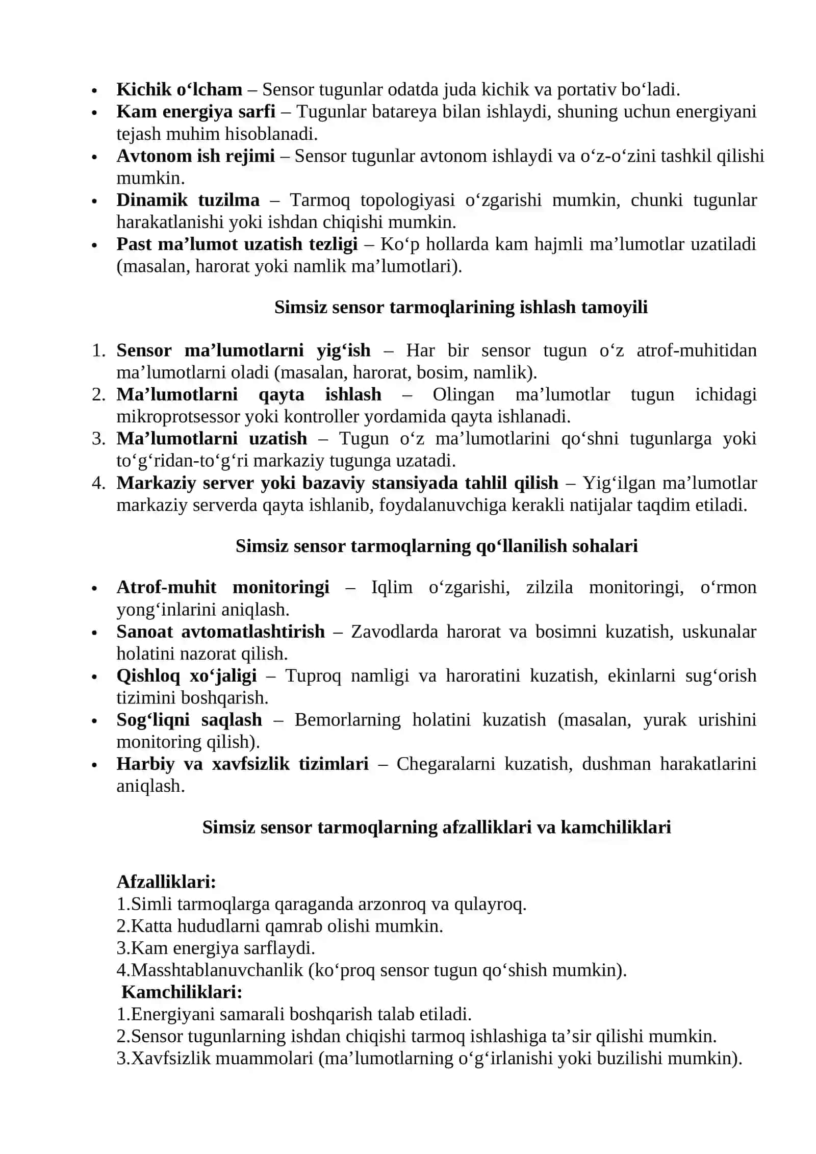 Simsiz sensor tarmoqlarning arxitekturasi,elementlari va ularning vazifalari 2