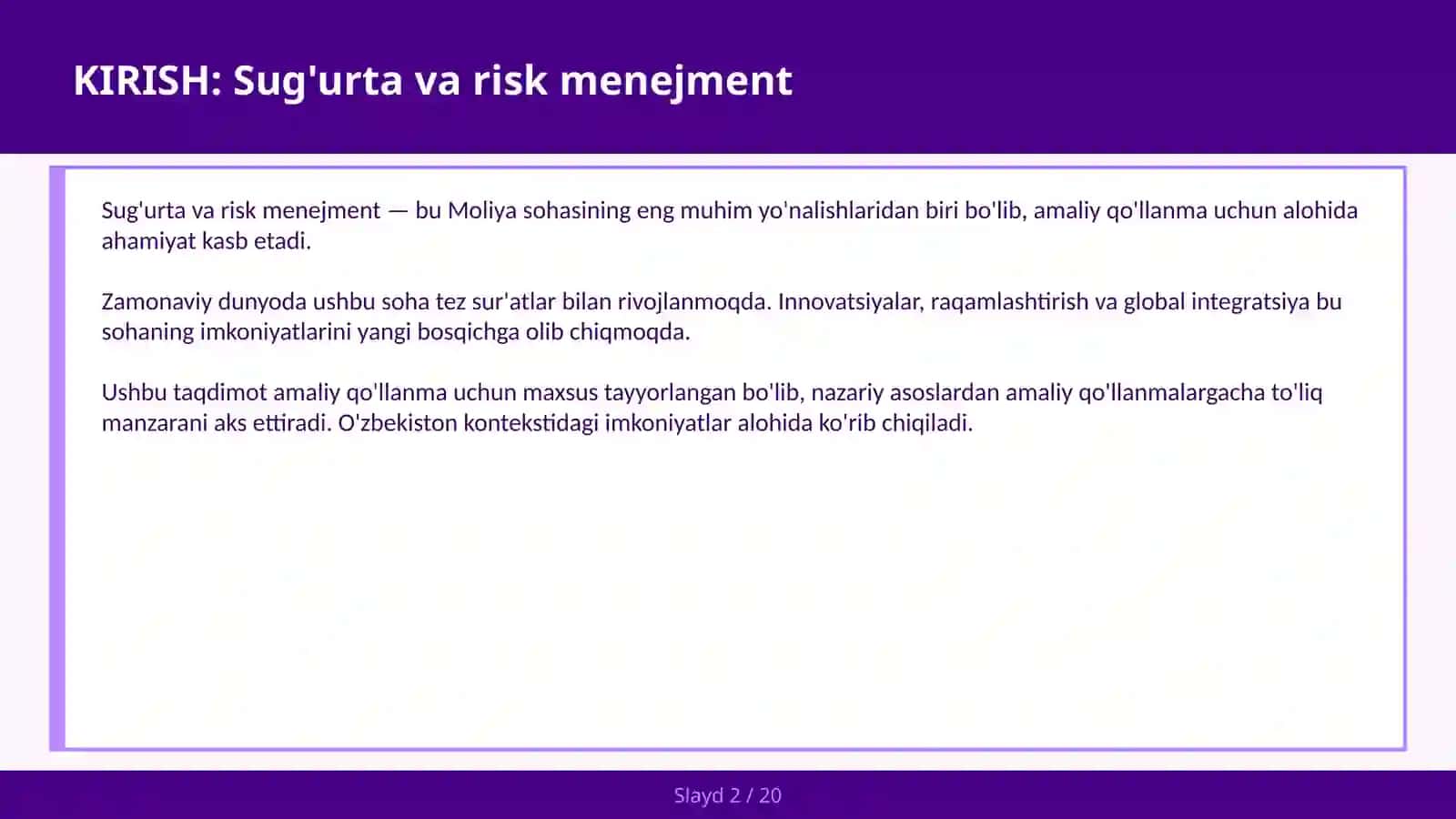 Sug'urta va risk menejment 2