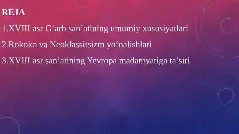 XVIII asr Xorijiy G'arb san'ati 2