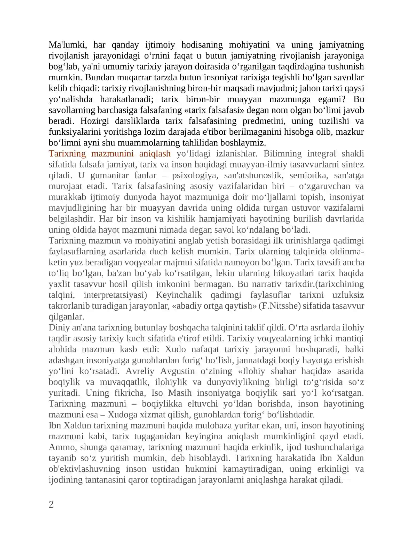 TARIX FALSAFASI VA FALSAFA TARIXI UYG'UNLIGI mavzusida bir soatlik dars ishlanma 2