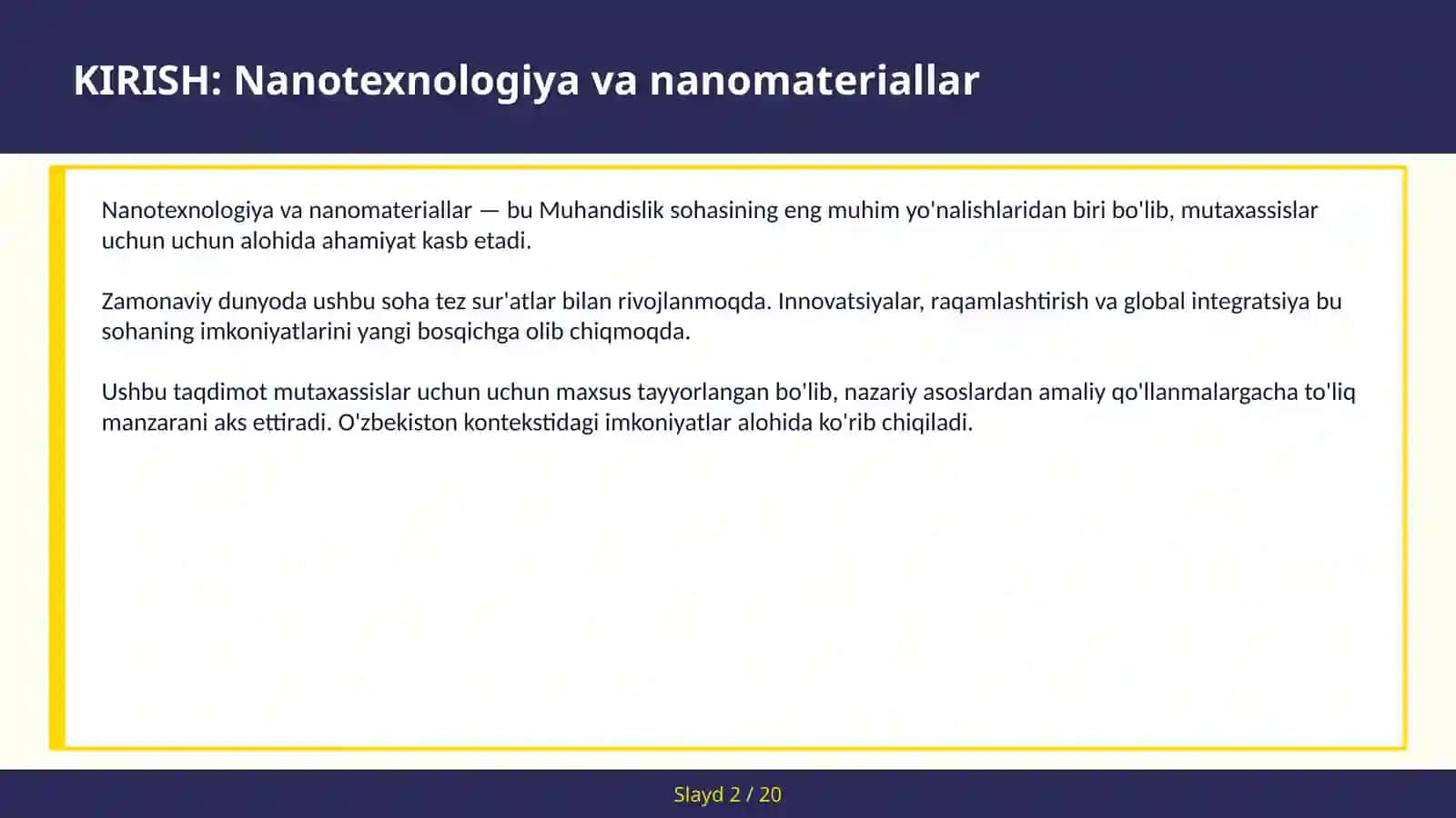 NANOTEXNOLOGIYA VA NANOMATERIALLAR 2