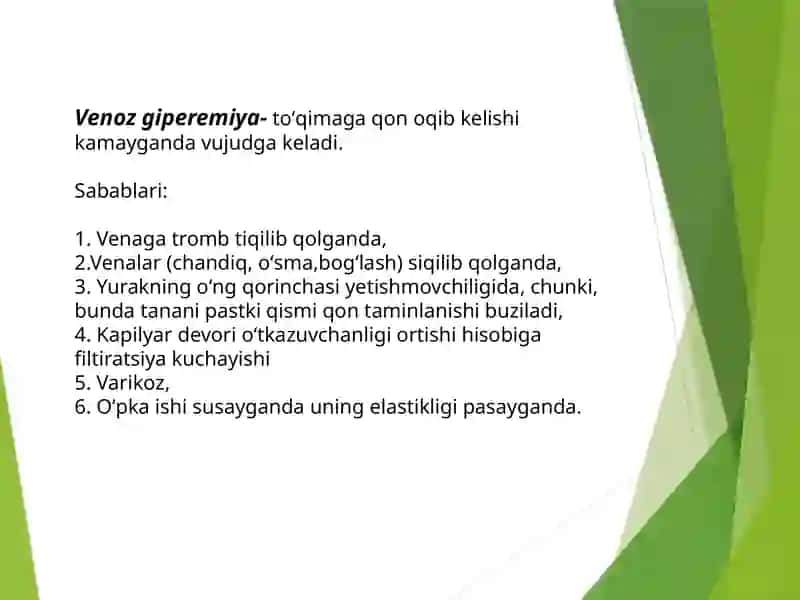 Vena va limfa tomirlari patalogiyasi. Tomirlarga aralashishdagi patalogiya (intervensi) 2