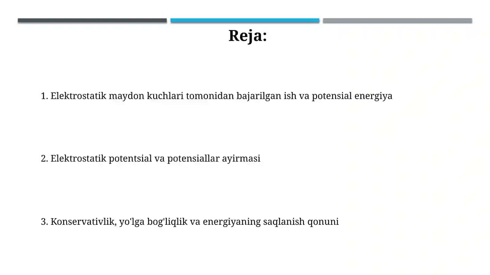 Elektrostatik maydon kuchlarining bajargan ishi 2