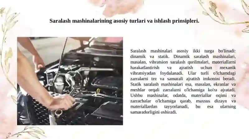 Saralash mashinalari va ularning klassifikatsiyasi 2