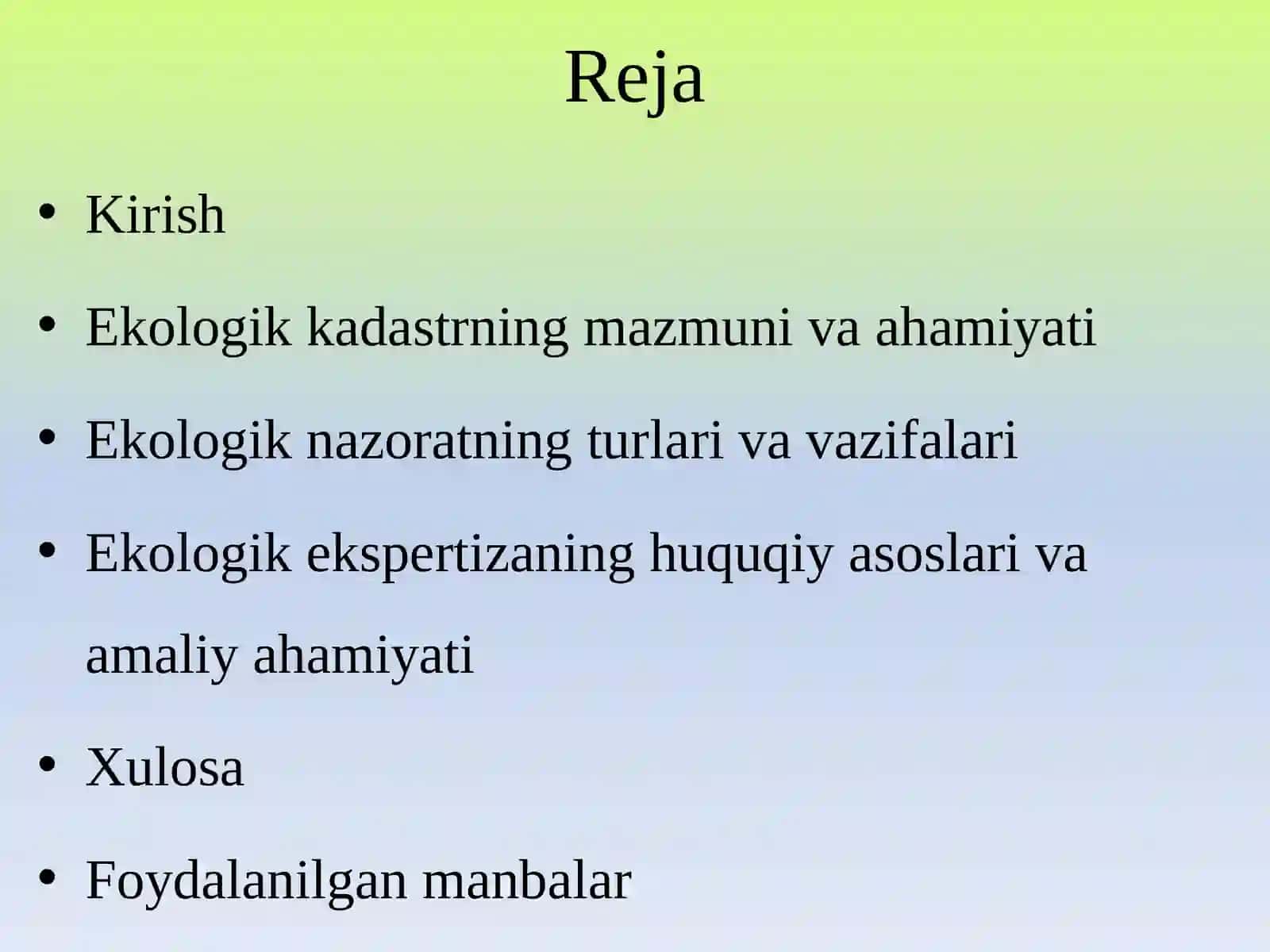 EKOLOGIK KADASTR, NAZORAT VA EKSPERTIZA 2