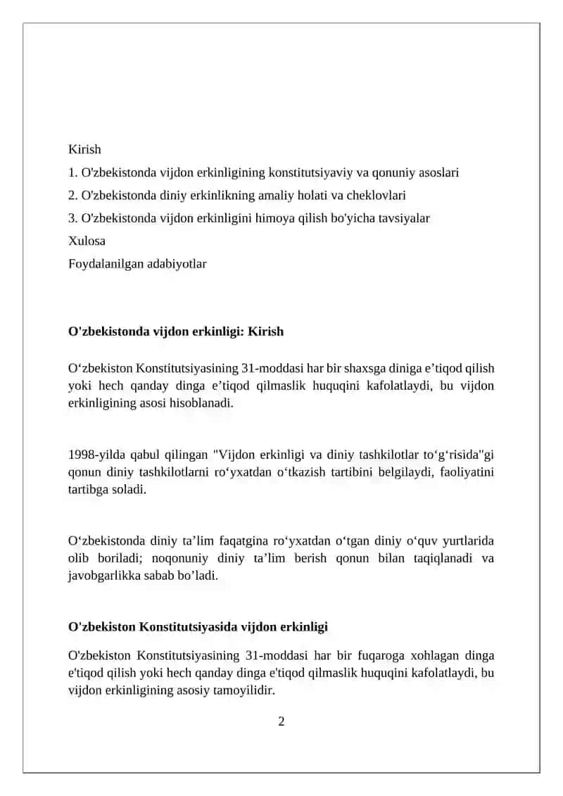 O'zbekistonda Vijdon erkinligi 2