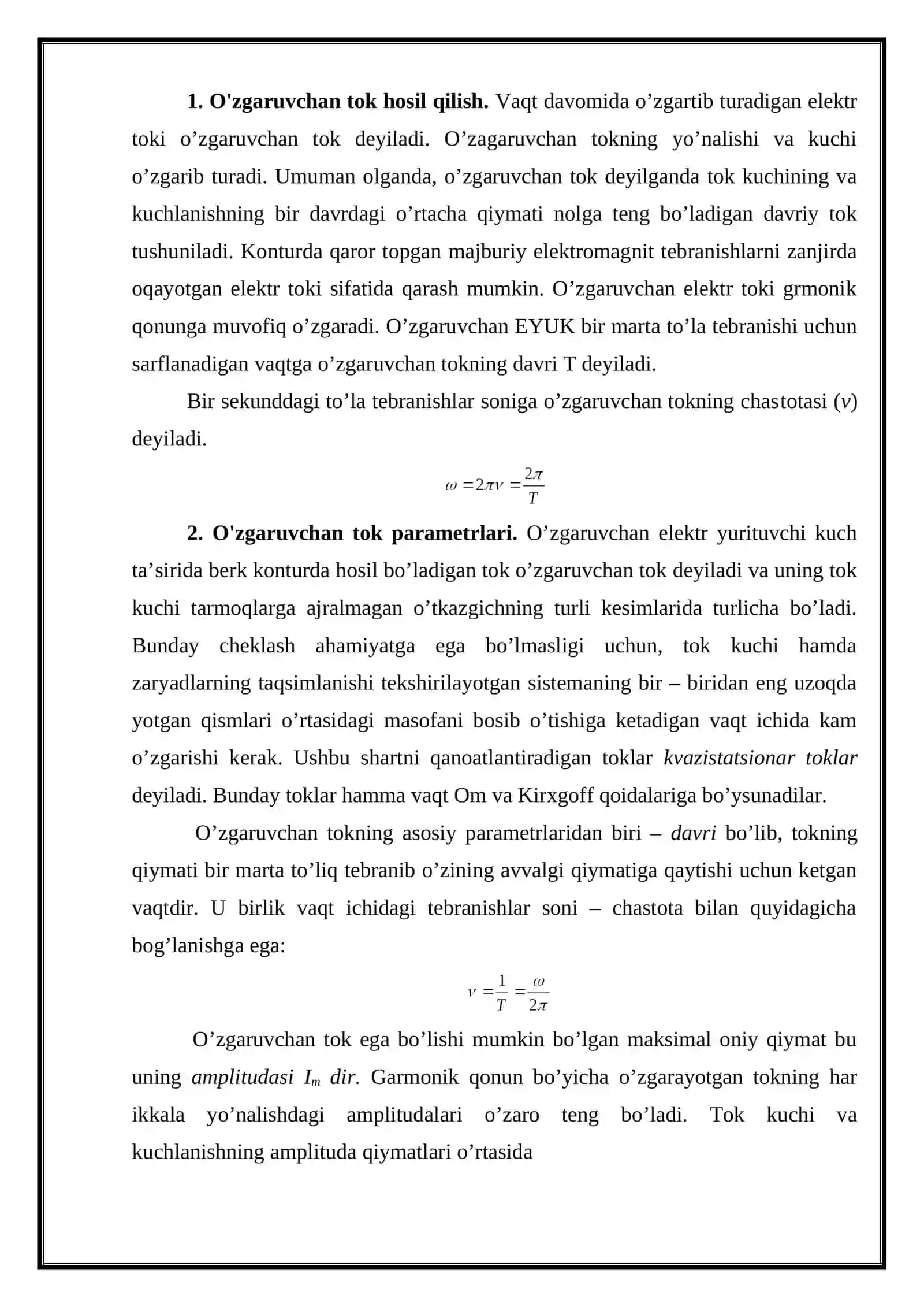 O'zgaruvchan tok qonuni 2