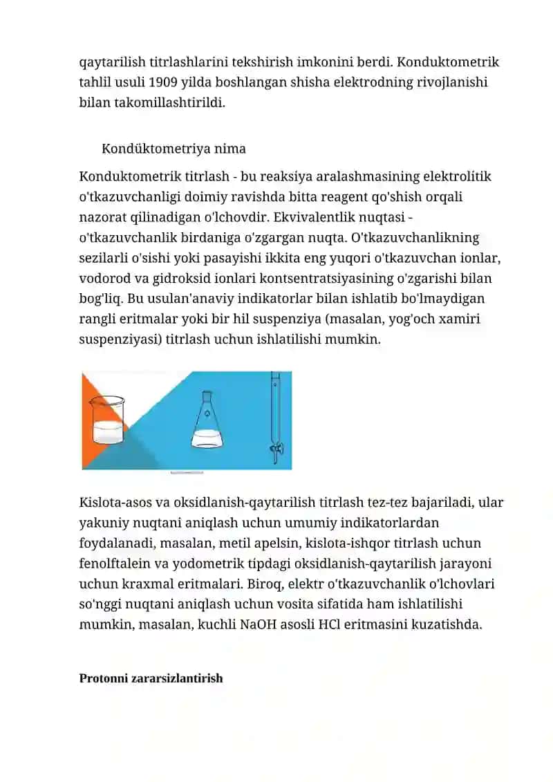 Konduktometrik tahlil usuli: tavsifi, qoʻllanilishi va xususiyatlari 2