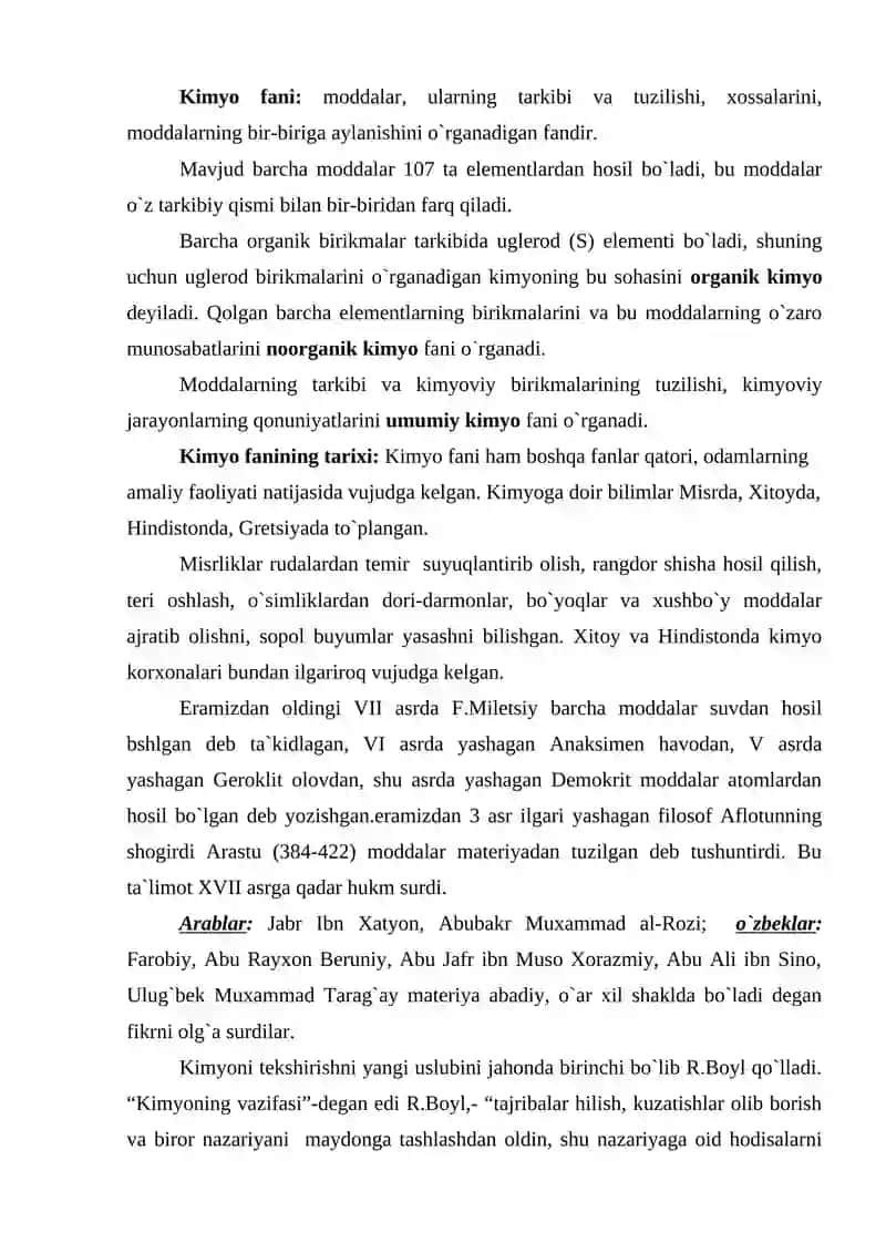 Kimyo fani: Atom molekulyar ta`limot asoslari 2