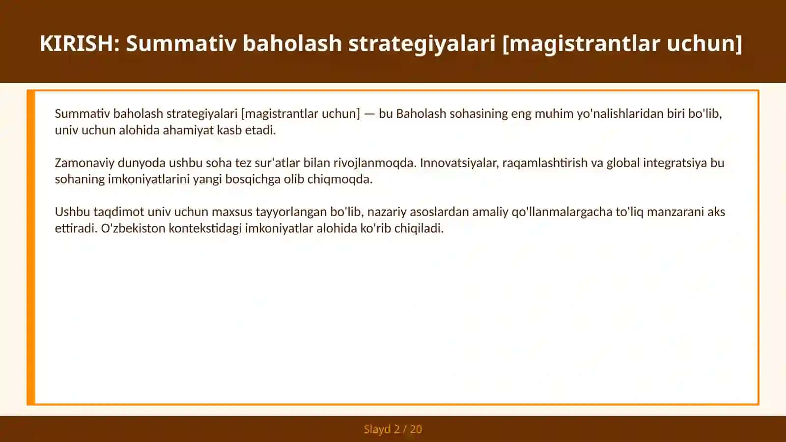 Summativ baholash strategiyalari [magistrantlar uchun] 2