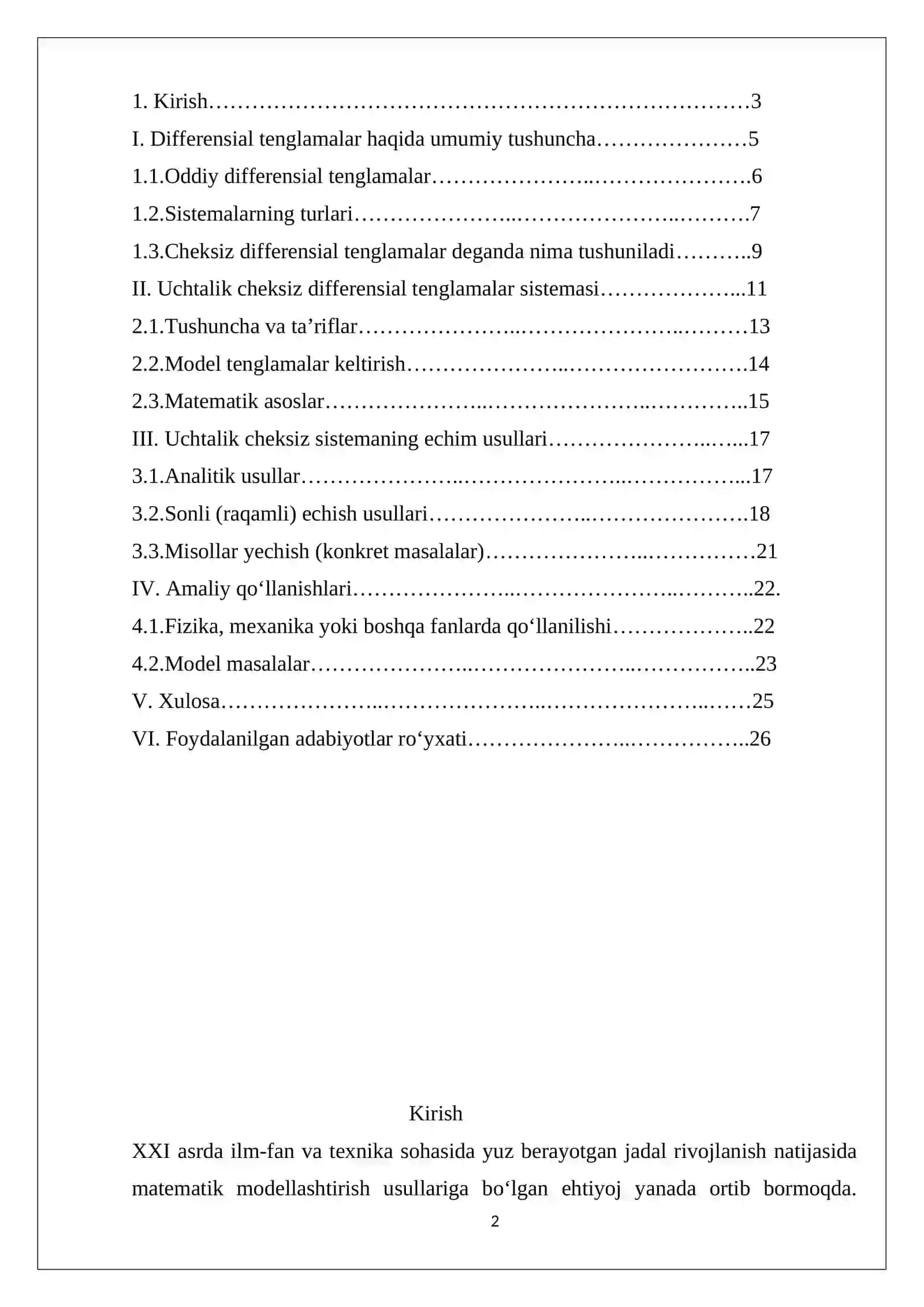 Uchtalik cheksiz differensial tenglamalar sistemasi 2