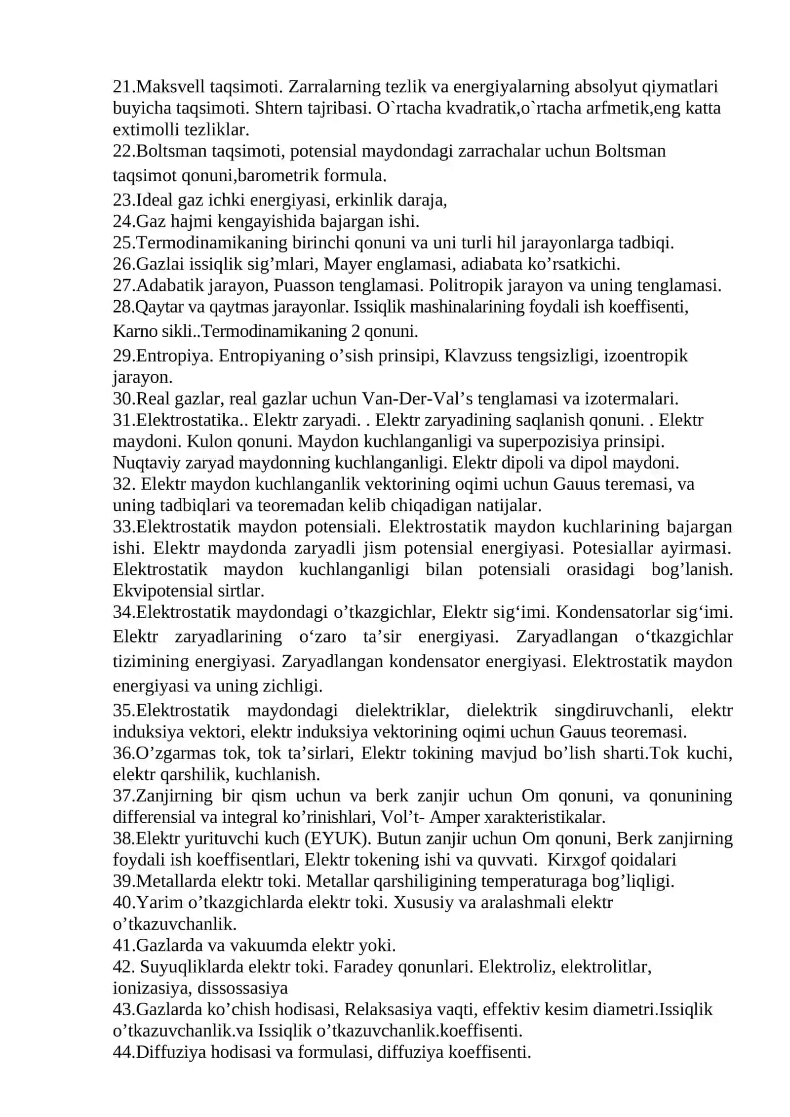 Yakuniy nazorat savollari-FIZIKA 2