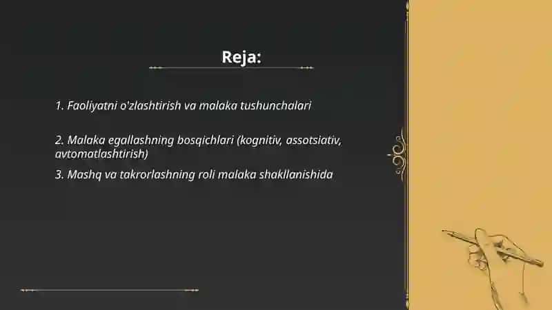Faoliyatning o'zlashtirilishi va malakalarni egallash 2