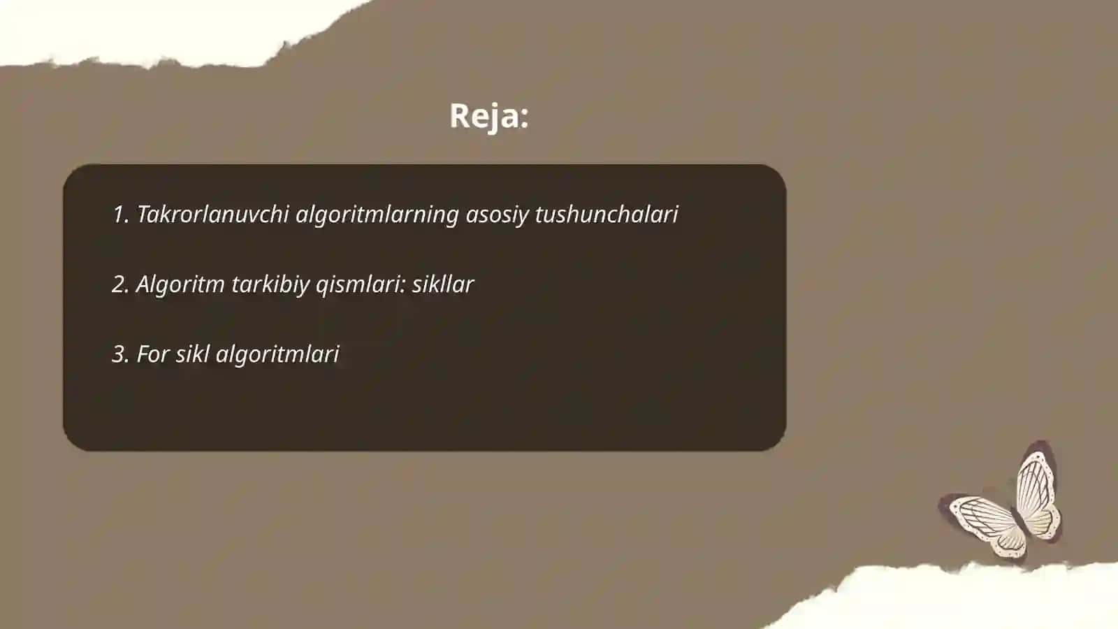 Takrorlanuvchi algoritmlar va ularni tasvirlash usullari 2