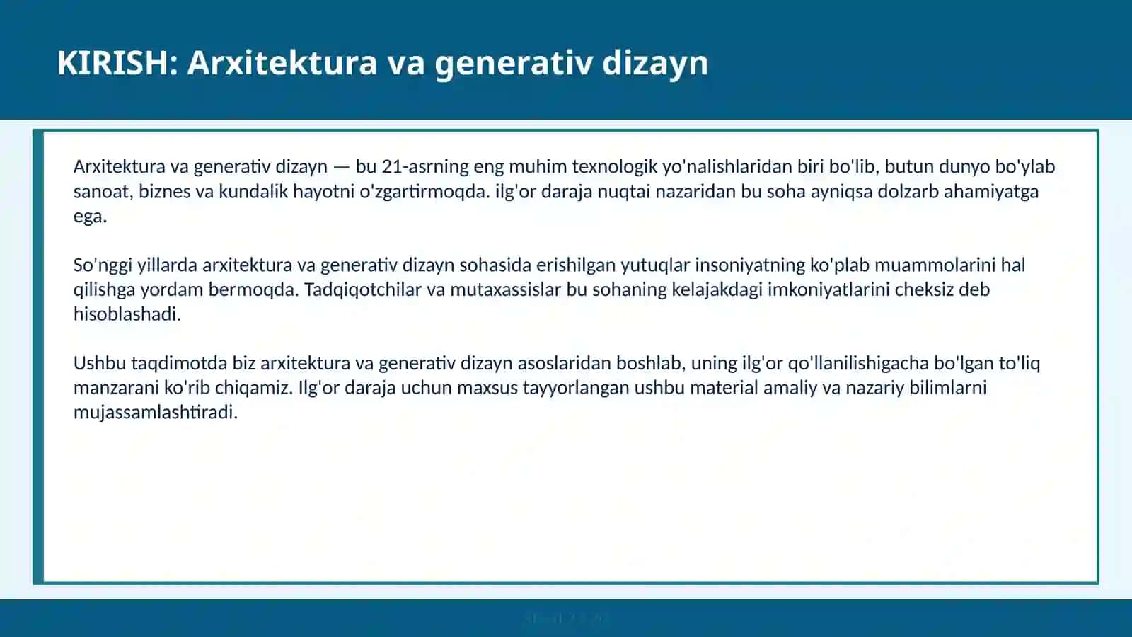 Arxitektura va generativ dizayn 2