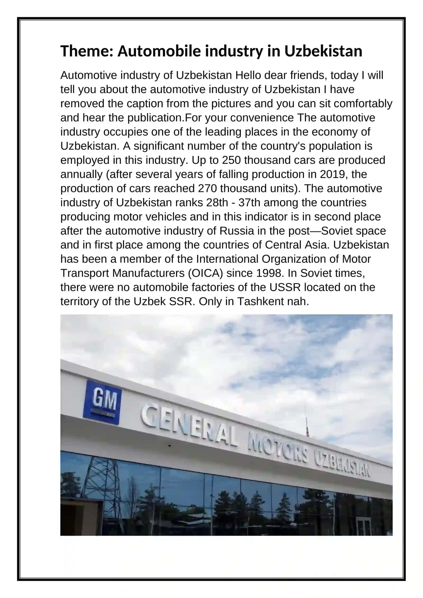 Automobile industry in Uzbekistan 2