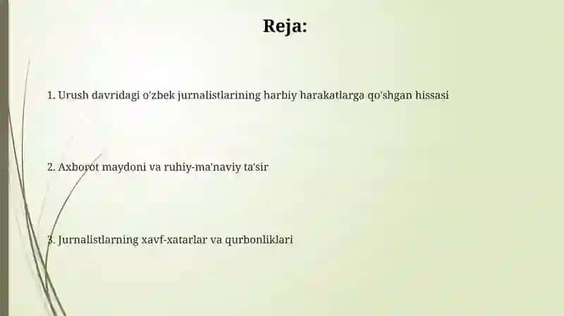Urush paytdagi O'zbekistonlik jurnalistlarning urushga qo'shgan hissasi 2
