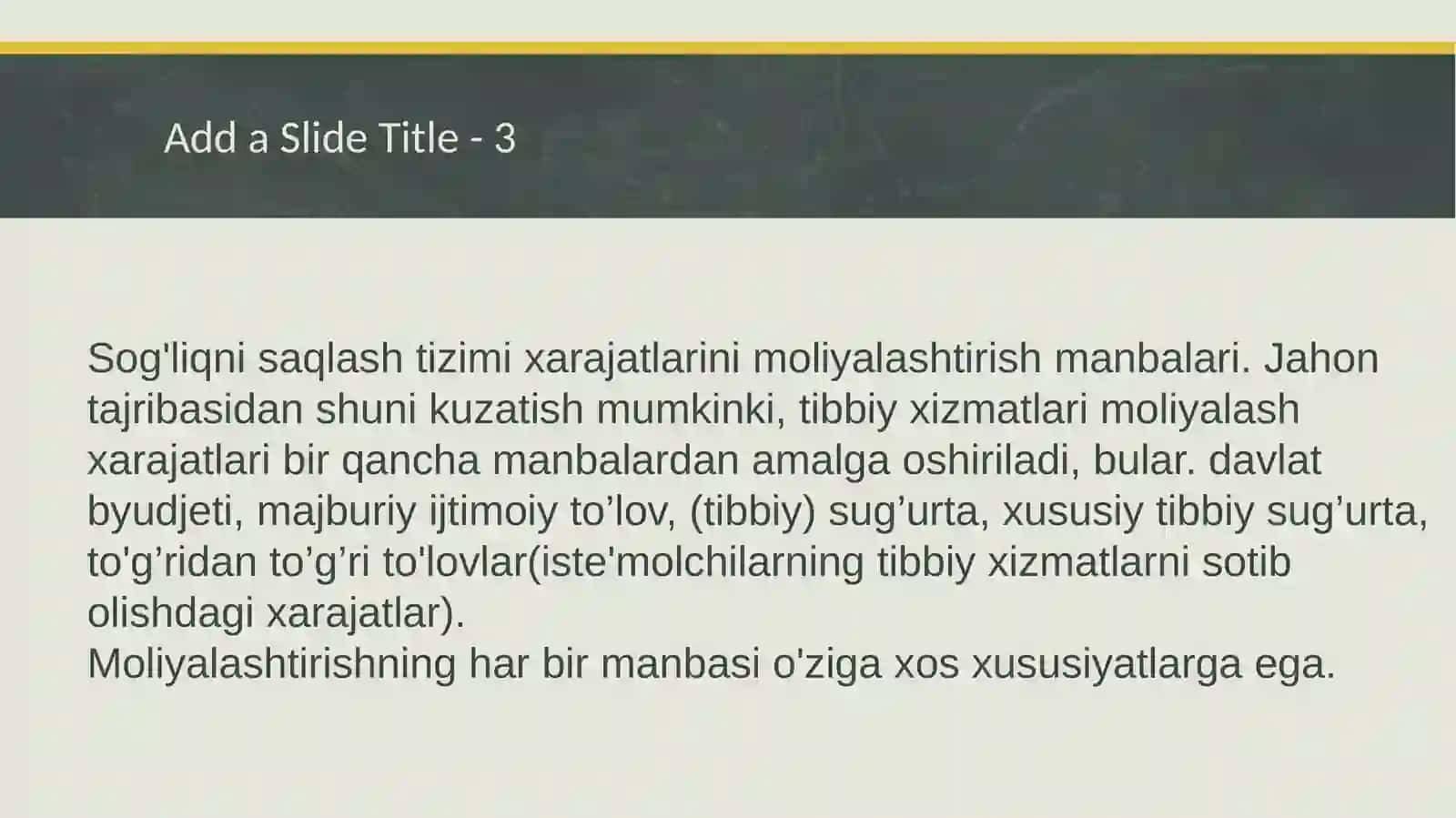 Sog’liqni saqlash tizimini moliyalashtirish manbalari va ularni barqarorlashtirish 2