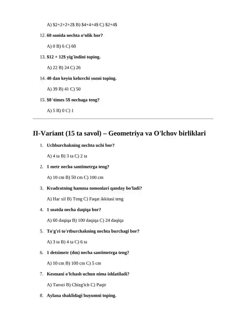 2-sinf matematikasi uchun 3-chorak darslari 2