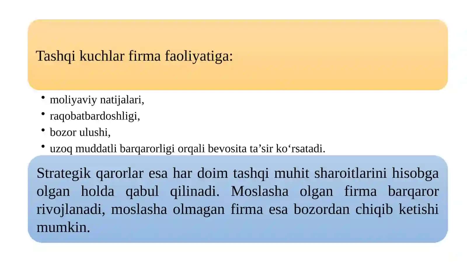 5-mavzu.Ijtimoiy,siyosiy/huquqiy,iqtisodiyvatehnologikkabitashqikuchlarningfirmafaoliyativastrategikqarorqabulqilishgata’siri 2
