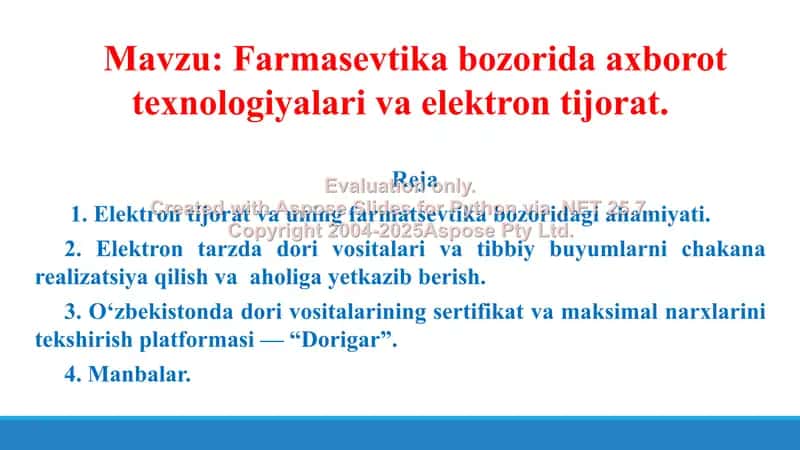 Farmasevtika bozorida axborot texnologiyalari va elektron tijorat. Taqdimot 16 bet. 2
