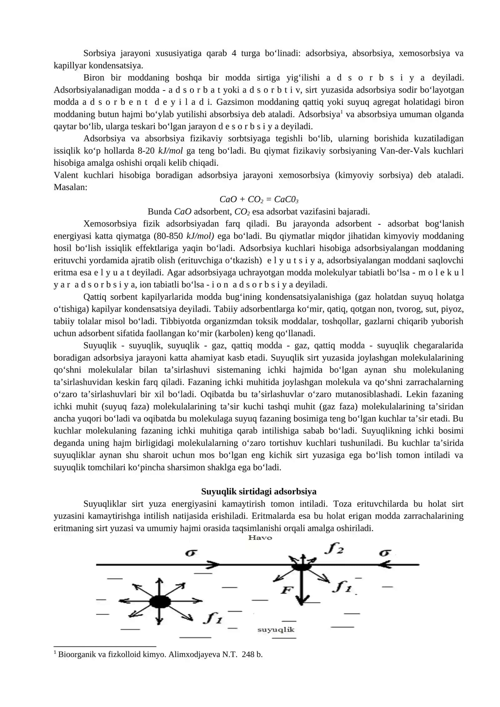 Sirt Hodisalari. Аdsorbsiya. Xromotografiya 2