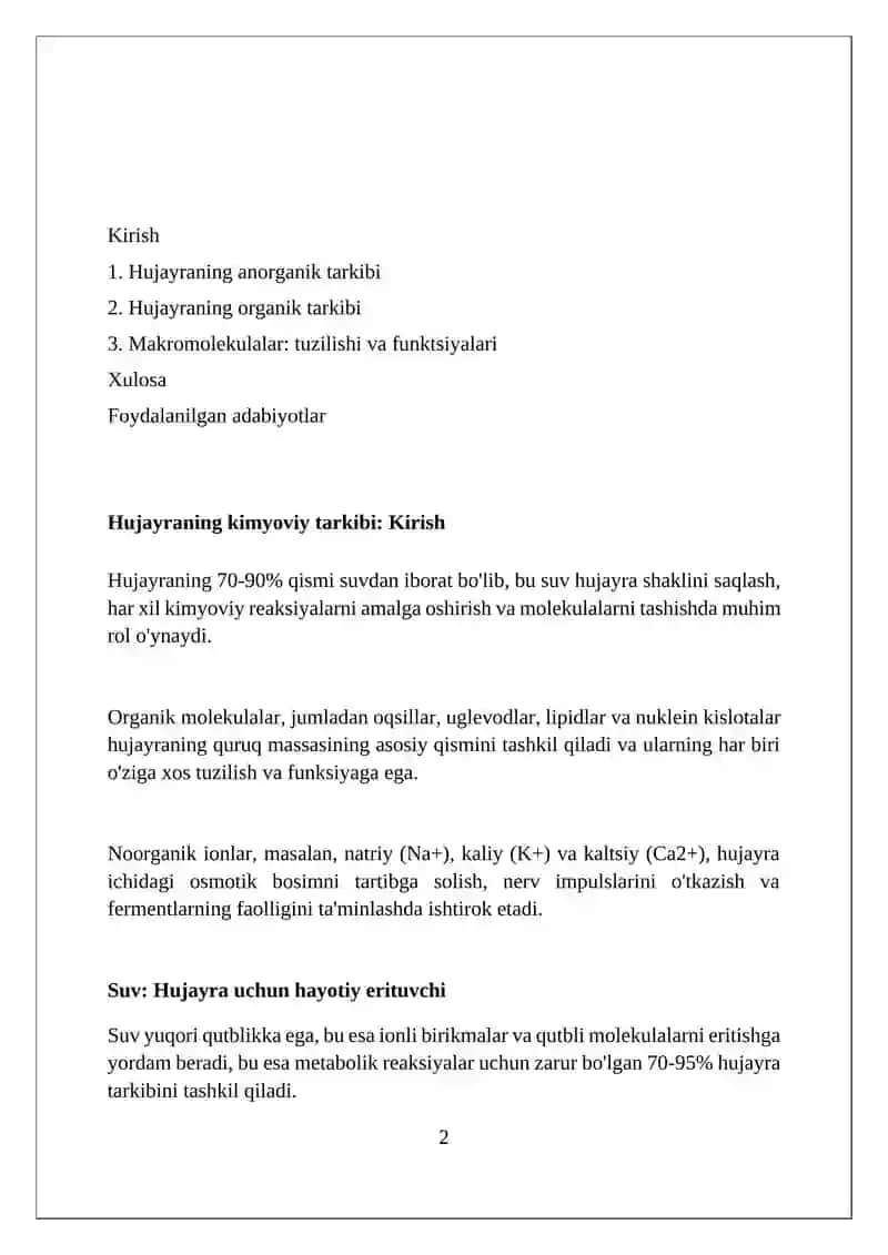 Hujayraning kimyoviy tarkibi 2