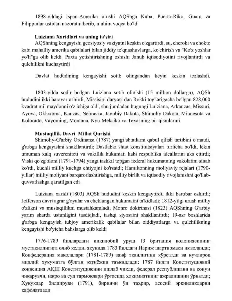 AQSh davlatchiligining rivojlanishi 2