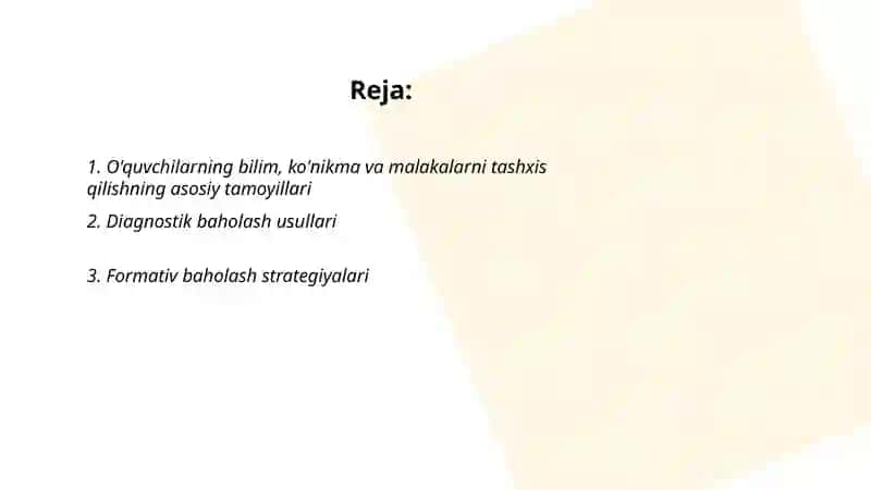 O'quvchilarning bilim ko'nikma va malakalarni tashkis etish 2