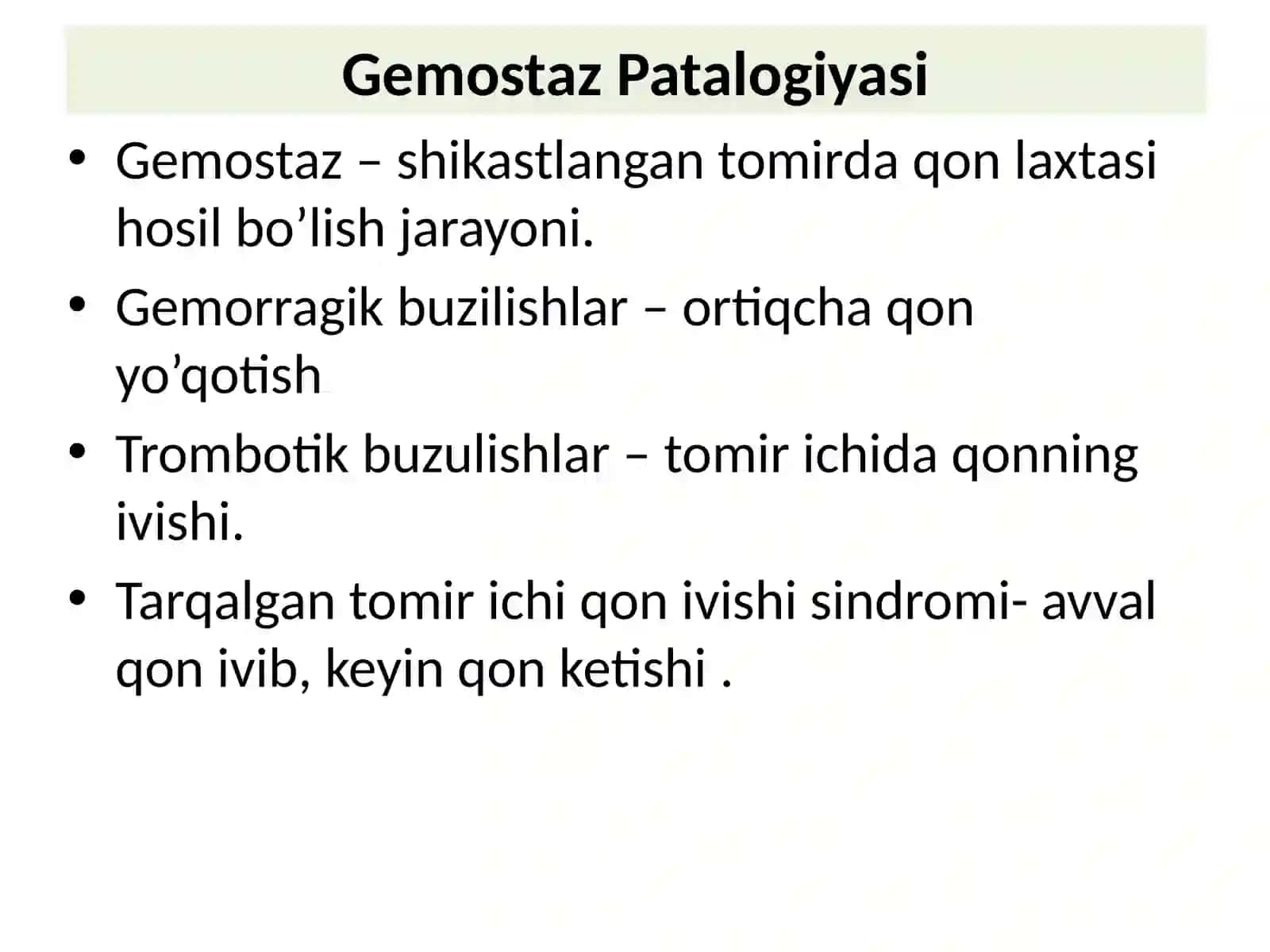 Gemostaz tizimi. Gemorragik sindromlar 2