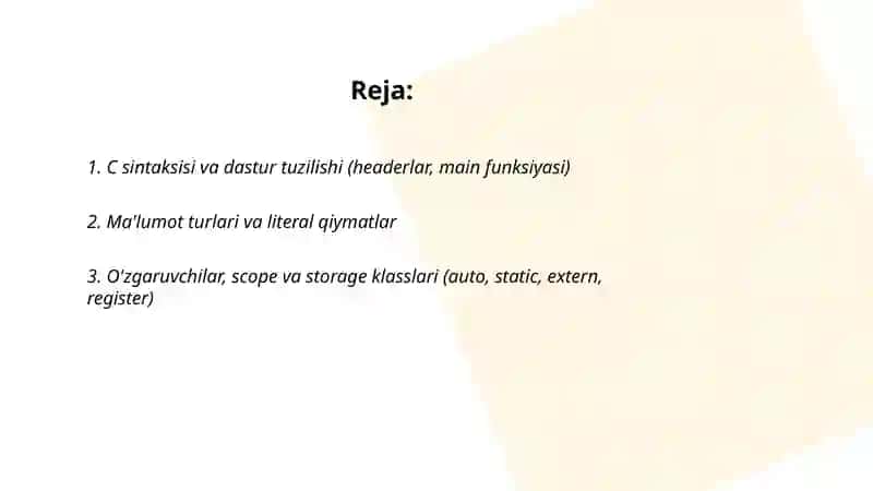 C dasturlash tili sintaksisi va funksional yondashuvi 2