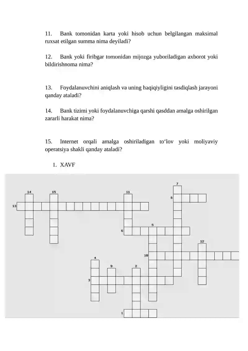 KROSSVORD SAVOLLARI 2