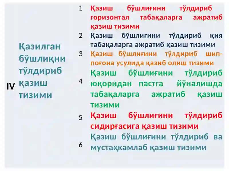 Қазиш бўшлиғини тўлдириб сидирғасига қазиш тизими 2