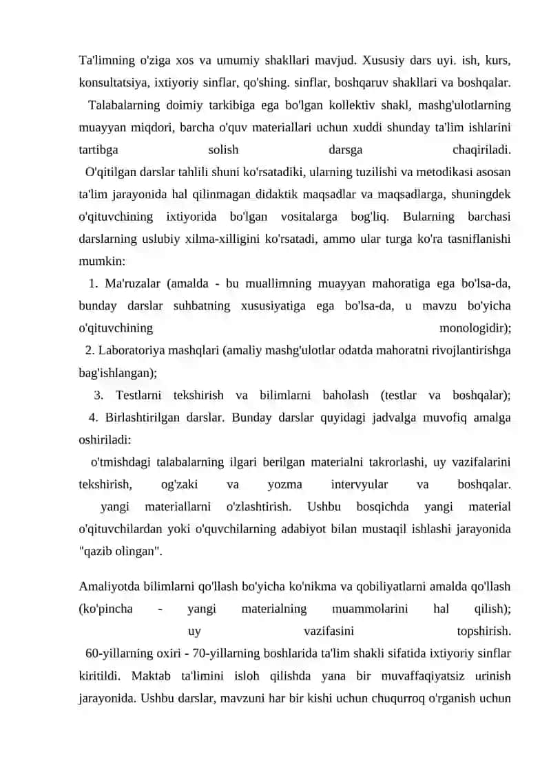 Dars turlari va ulaning tuzilishi 2