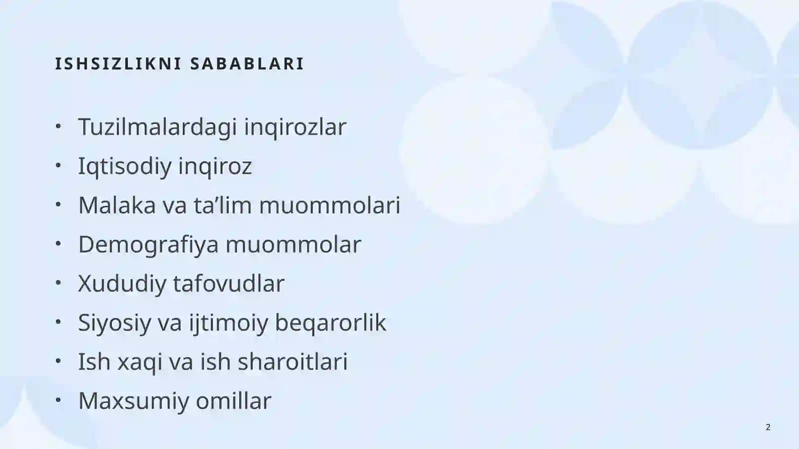 Ishsizlik. Bandlikni ta'minlash 2