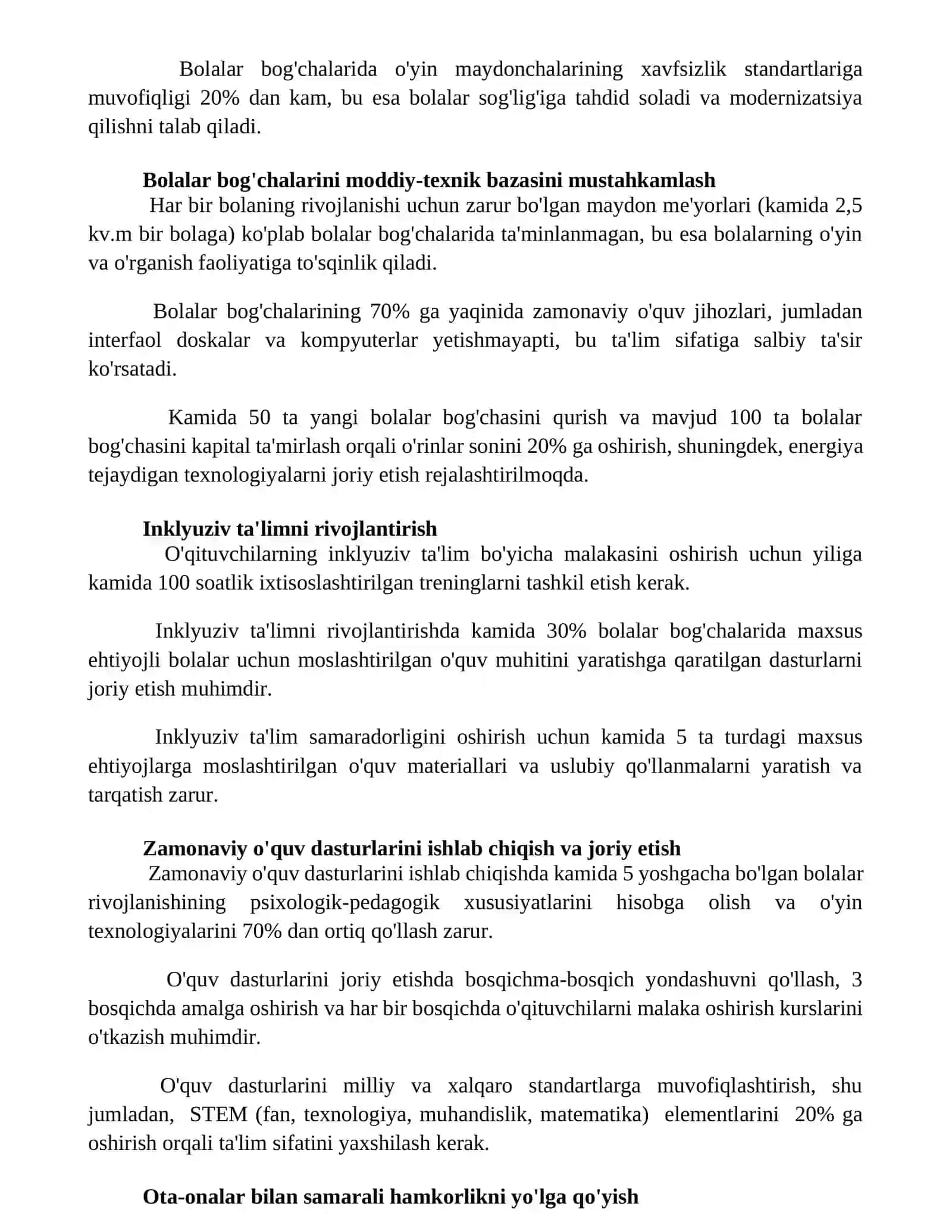 Maktabgacha taʼlim tizimini rivojlantirishning ustuvor yoʻnalishlari 2