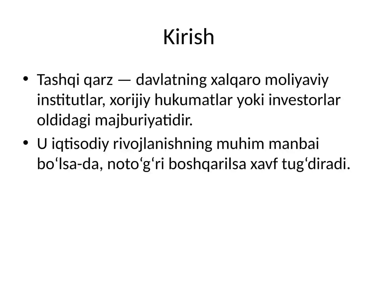 Oʻzbekiston Respublikasining tashqi qarzi: tahlil va boshqarish 2