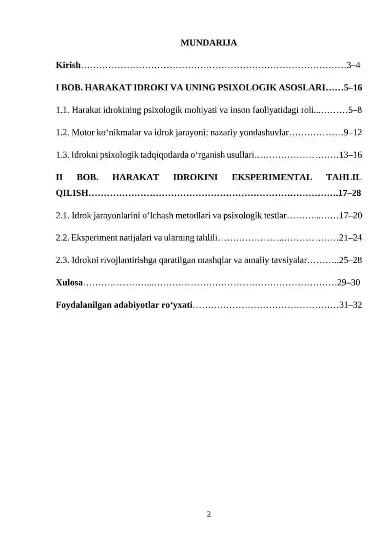 Harakat idrokini o’rganish metodikasi 2